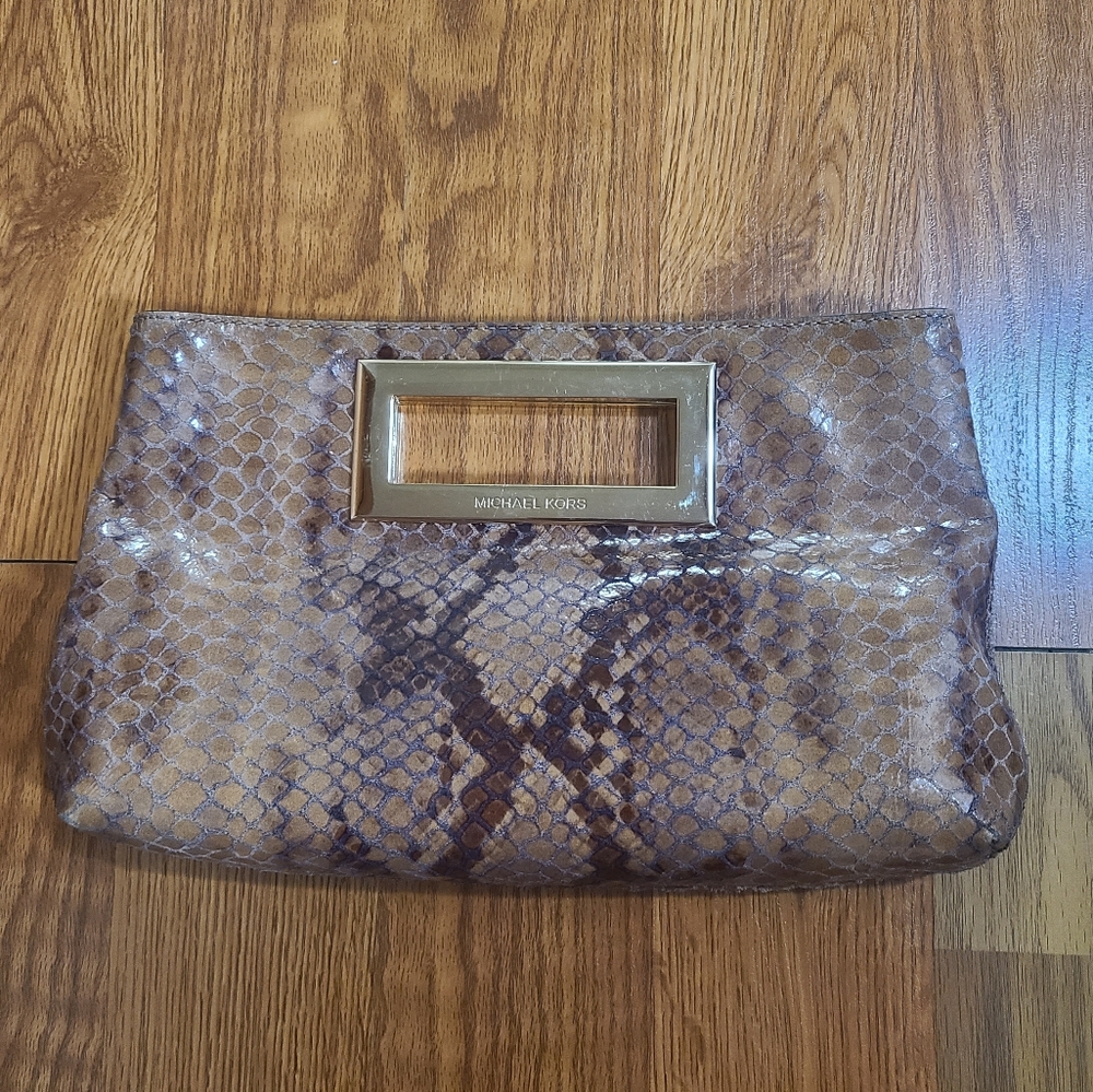 Michael Kors Berkley Python Style Leather Clutch - image 1